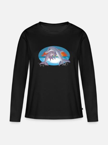 Cheerful Dolphin Couple Illustration - Women's Premium Organic Long Sleeve Shirt - black