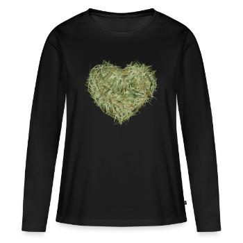 Cœur de foin aux teintes verdâtres chatoyantes - T-shirt manches longues Premium bio Femme - noir - Devant - Julia (174cm)