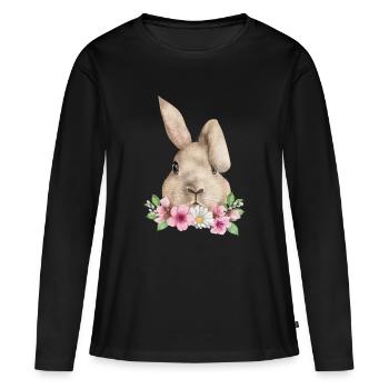 Lapin Lapin Floppy Oreille Lapin de Pâques Lapin Maman - T-shirt manches longues Premium bio Femme - noir - Devant - Julia (174cm)