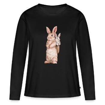 Lapin Lapin Floppy Oreille Lapin de Pâques Lapin Maman - T-shirt manches longues Premium bio Femme - noir - Devant - Julia (174cm)