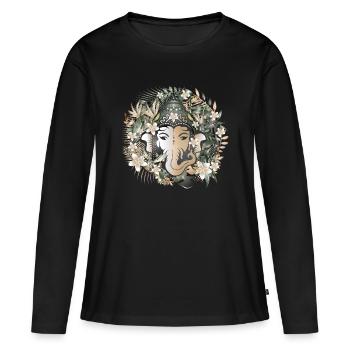 Le dieu éléphant Ganesha au milieu de la jungle - T-shirt manches longues Premium bio Femme - noir - Devant - Julia (174cm)