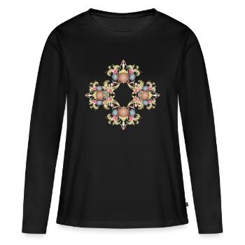 Ornement baroque avec pétoncles et roses - T-shirt manches longues Premium bio Femme - noir - Devant - Julia (174cm)