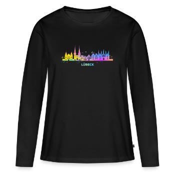 Lübeck Skyline Bunt Lübeck Allemagne du Nord - T-shirt manches longues Premium bio Femme - noir - Devant - Julia (174cm)