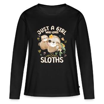 Sloth Baby Foul Just A Girl Who Loves Sloths - Women's Premium Organic Long Sleeve Shirt - black - Front - Julia (174cm)