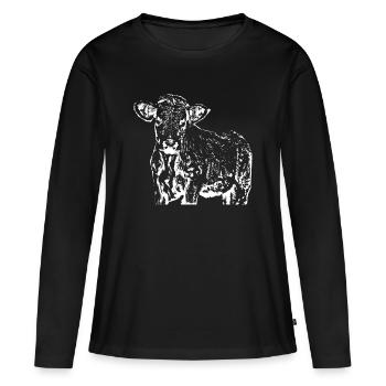 drôle vache cadeau fermier - T-shirt manches longues Premium bio Femme - noir - Devant - Julia (174cm)