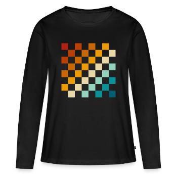 Échiquier rétro - T-shirt manches longues Premium bio Femme - noir - Devant - Julia (174cm)