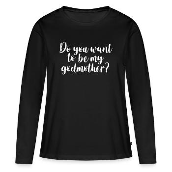 Marraine Marraine Question Cadeau Marraine - T-shirt manches longues Premium bio Femme - noir - Devant - Julia (174cm)