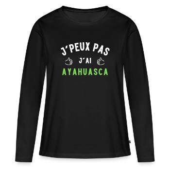 Ayahuasca humour - T-shirt manches longues Premium bio Femme - noir - Devant - Julia (174cm)