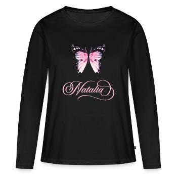 Motif du nom papillon de Natalia - T-shirt manches longues Premium bio Femme - noir - Devant - Julia (174cm)