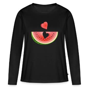 Morceau de pastèque avec cœur - T-shirt manches longues Premium bio Femme - noir - Devant - Julia (174cm)