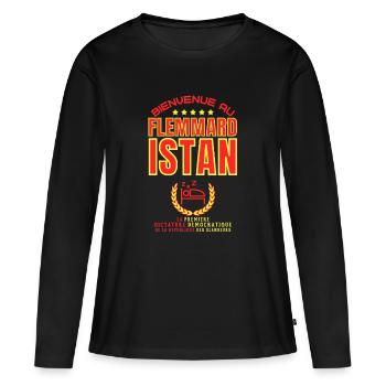 Bienvenue au FLEMMARDISTAN - Humour Zen - T-shirt manches longues Premium bio Femme - noir - Devant - Julia (174cm)