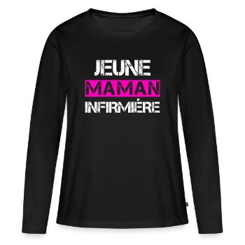 Jeune Maman Infirmière - T-shirt manches longues Premium bio Femme - noir - Devant - Julia (174cm)