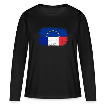Coup de pinceau Mashup de drapeau de l’UE et de la France - T-shirt manches longues Premium bio Femme - noir - Devant - Julia (174cm)