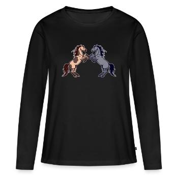 Pferdenarr Galopp Pferdeliebe Islandpferde - Frauen Premium Bio Langarmshirt - Schwarz - Vorne - Julia (174cm)