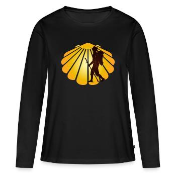 Un pèlerin sur un chemin de pèlerinage avec des pétoncles - T-shirt manches longues Premium bio Femme - noir - Devant - Julia (174cm)