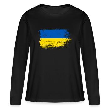 Hinweis Pinselstrich Ukraine - Frauen Premium Bio Langarmshirt - Schwarz - Vorne - Julia (174cm)