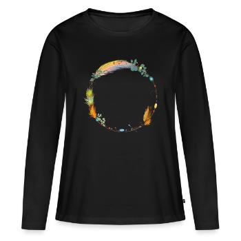 cadre délicat fait de plumes et de symboles ethno - T-shirt manches longues Premium bio Femme - noir - Devant - Julia (174cm)