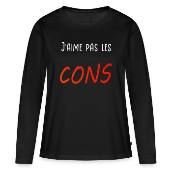 J’aime pas les cons - T-shirt manches longues Premium bio Femme - noir - Devant - Julia (174cm)