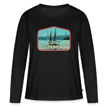 Lisbonne Portugal, bateau sur le fleuve Tage - T-shirt manches longues Premium bio Femme - noir - Devant - Julia (174cm)