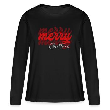 Überlappende Schrift frohe Weihnachten - Frauen Premium Bio Langarmshirt - Schwarz - Vorne - Julia (174cm)