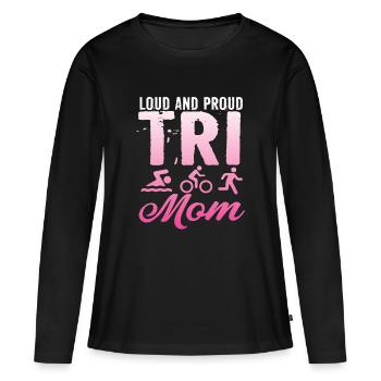 Triathlète Tri Mom bruyante et fière - T-shirt manches longues Premium bio Femme - noir - Devant - Julia (174cm)