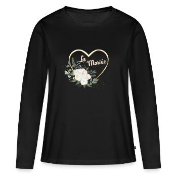 Die Braut Blumenherz Gold - Frauen Premium Bio Langarmshirt - Schwarz - Vorne - Julia (174cm)
