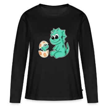 Dinosaurier mit Baby Dinosaurier - Frauen Premium Bio Langarmshirt - Schwarz - Vorne - Julia (174cm)