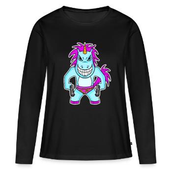 Unicorn with pistol - Women's Premium Organic Long Sleeve Shirt - black - Front - Julia (174cm)