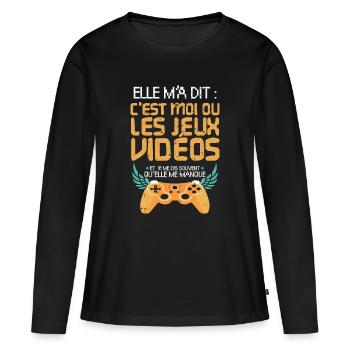 Elle m'a dit c'est moi ou mes jeux vidéos humour - T-shirt manches longues Premium bio Femme - noir - Devant - Julia (174cm)