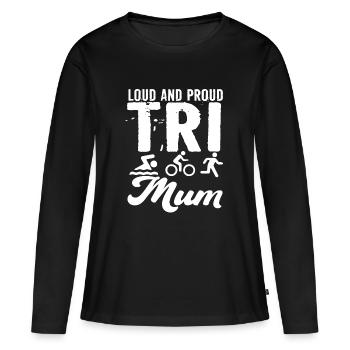 Triathlète Tri Maman bruyante et fière - T-shirt manches longues Premium bio Femme - noir - Devant - Julia (174cm)