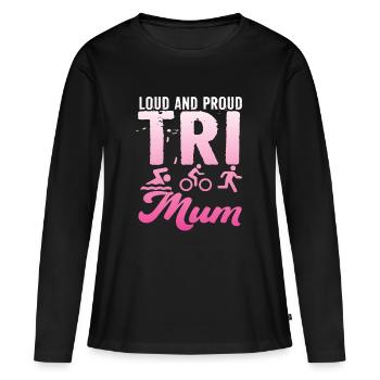 Triathlète Tri Maman bruyante et fière - T-shirt manches longues Premium bio Femme - noir - Devant - Julia (174cm)