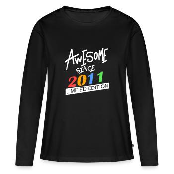 2011 - Jahrgang 2011 - Frauen Premium Bio Langarmshirt - Schwarz - Vorne - Julia (174cm)