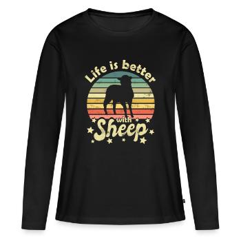 Moutons Moutons - T-shirt manches longues Premium bio Femme - noir - Devant - Julia (174cm)