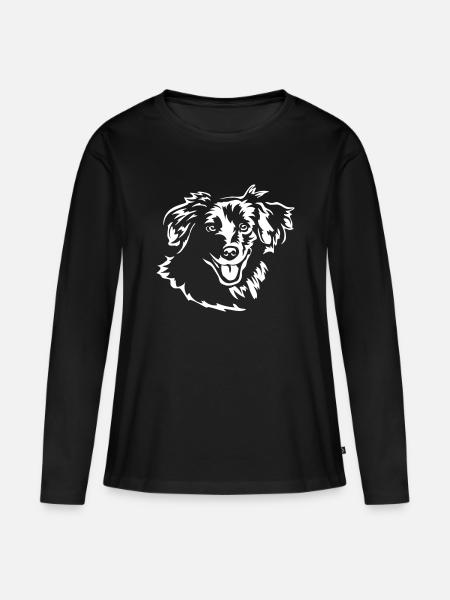 Berger des Pyrénées Kopf "Black Edition" - Frauen Premium Bio Langarmshirt - Schwarz