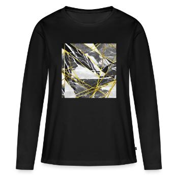 Marmor Schwarz Gold Geometrische Textur - Frauen Premium Bio Langarmshirt - Schwarz - Vorne - Julia (174cm)