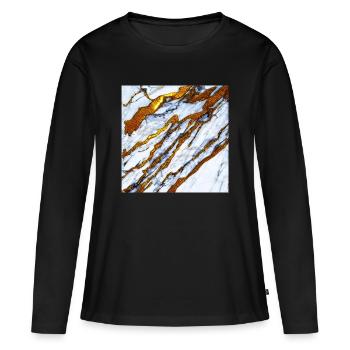 weißer Marmor trifft auf Gold - Frauen Premium Bio Langarmshirt - Schwarz - Vorne - Julia (174cm)