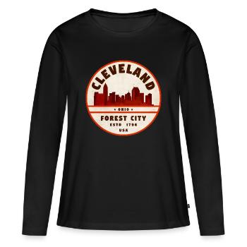 Cleveland Forest City Emblem - Frauen Premium Bio Langarmshirt - Schwarz - Vorne - Julia (174cm)
