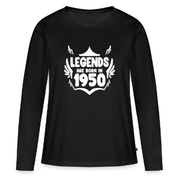 1950 - Né 1950 - Année de construction 1950 Cadeau - T-shirt manches longues Premium bio Femme - noir - Devant - Julia (174cm)