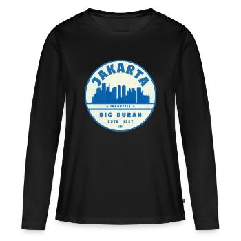 Logo du circuit de la ligne d’horizon de Jakarta Bleu Blanc - T-shirt manches longues Premium bio Femme - noir - Devant - Julia (174cm)