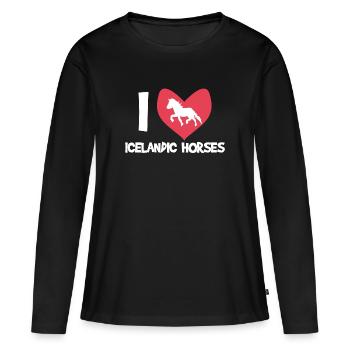 J’aime les chevaux Chevaux islandais Déclaration coeur - T-shirt manches longues Premium bio Femme - noir - Devant - Julia (174cm)