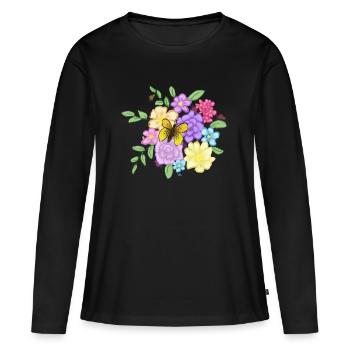 Bouquet de fleurs - T-shirt manches longues Premium bio Femme - noir - Devant - Julia (174cm)