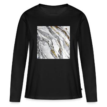 Marmor Naturstein Weiß Gold Textur - Frauen Premium Bio Langarmshirt - Schwarz - Vorne - Julia (174cm)
