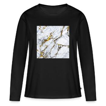 Marmor Weiß Gold Textur - Frauen Premium Bio Langarmshirt - Schwarz - Vorne - Julia (174cm)
