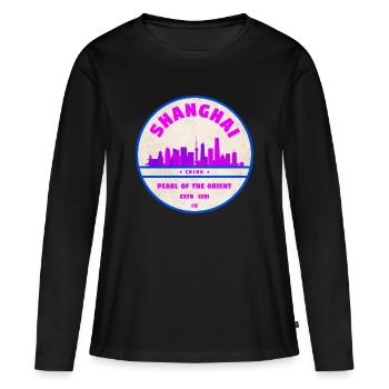 Badge Skyline de Shanghai en Chine - T-shirt manches longues Premium bio Femme - noir - Devant - Julia (174cm)