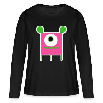 Monstre Cyclope Rose | Extraterrestre carré drôle - T-shirt manches longues Premium bio Femme - noir - Devant - Julia (174cm)