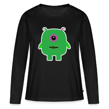 Monstre Cyclope Vert | Extraterrestre carré mignon - T-shirt manches longues Premium bio Femme - noir - Devant - Julia (174cm)