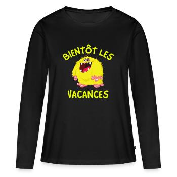 vacances, partir en vacances, besoin de vacances - T-shirt manches longues Premium bio Femme - noir - Devant - Julia (174cm)