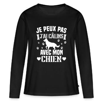 je peux pas j'ai câlins avec mon chien humour - T-shirt manches longues Premium bio Femme - noir - Devant - Julia (174cm)