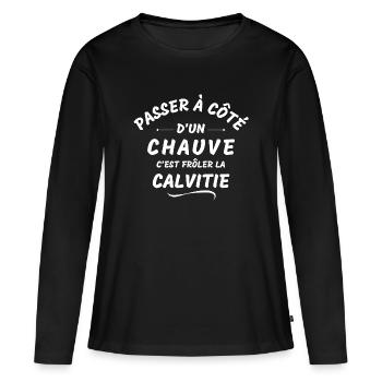 chauve, chauve humour, calvitie - T-shirt manches longues Premium bio Femme - noir - Devant - Julia (174cm)