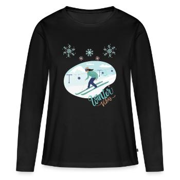 Winter Vibes - Skiing Winter Sports - Frauen Premium Bio Langarmshirt - Schwarz - Vorne - Julia (174cm)